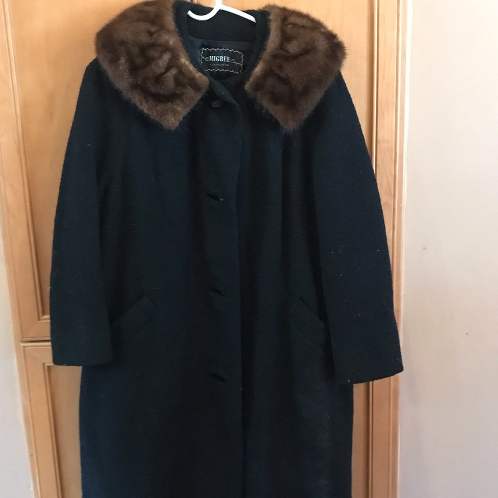 Vintage full-length fur collar wool coat